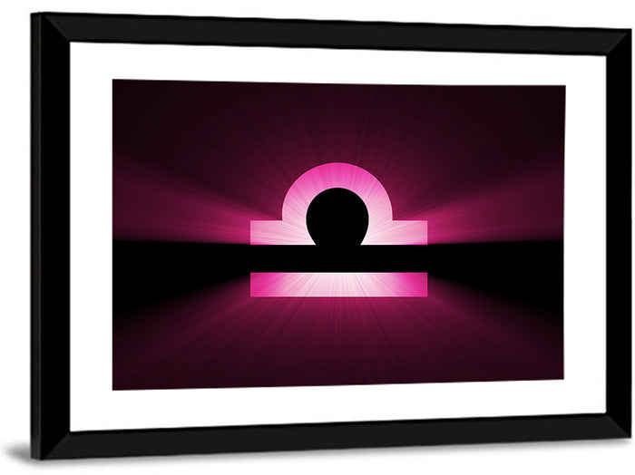 Libra Symbol Neon Glow Wall Art as a framed print
