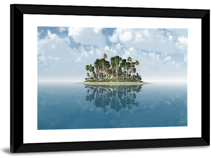 Tropical Island Mirror Reflection Wall Art as a framed print