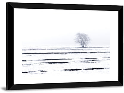 Foggy Winter Field with Lone Tree Wall Art