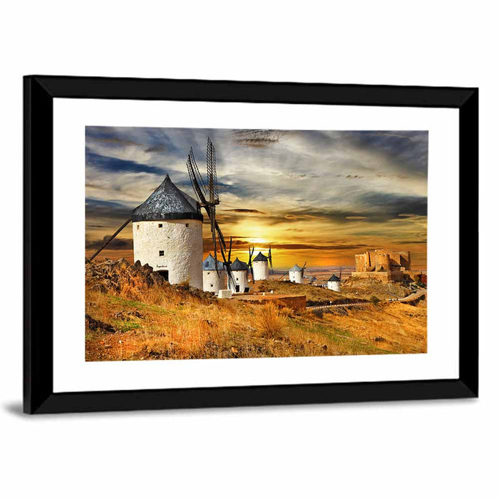 Windmills of Consuegra at Sunset Wall Art as a framed print