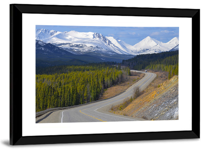 Alaska Highway Winding Road and Rv Wall Art as a framed print