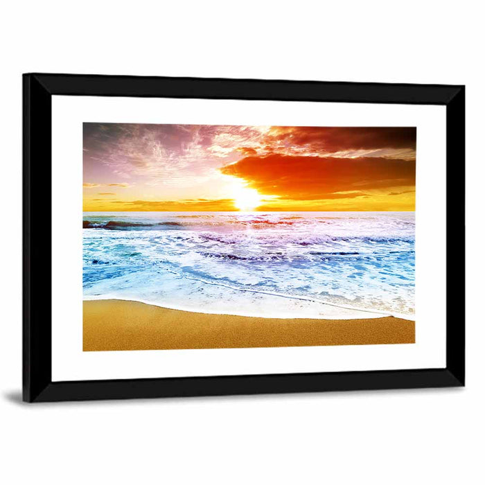 Golden Beach Sunset Wall Art as a framed print