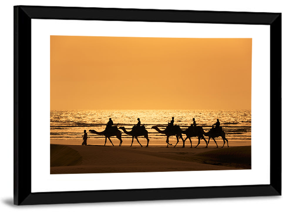 Camel Caravan Silhouette on Wet Sand Wall Art