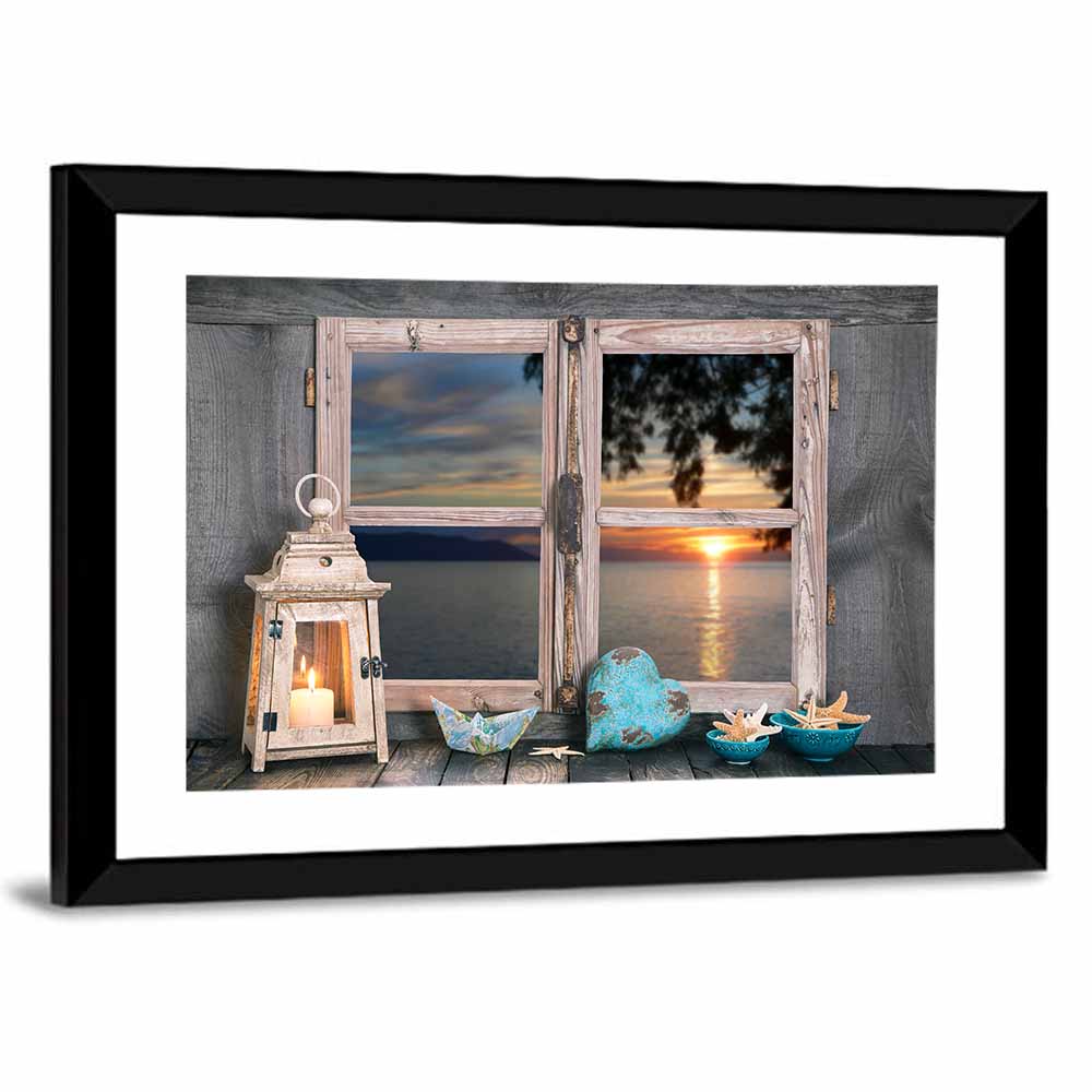 Seaside Sunset Window View Wall Art