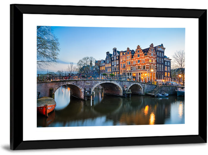 Brouwersgracht Canal Bridge at Dusk Wall Art as a framed print