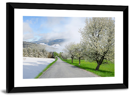Season Change Road to Snowy Mountain Wall Art