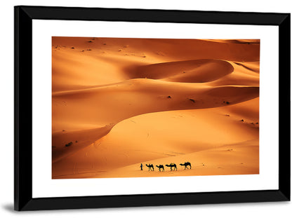 Desert Camel Caravan in Golden Dunes Wall Art