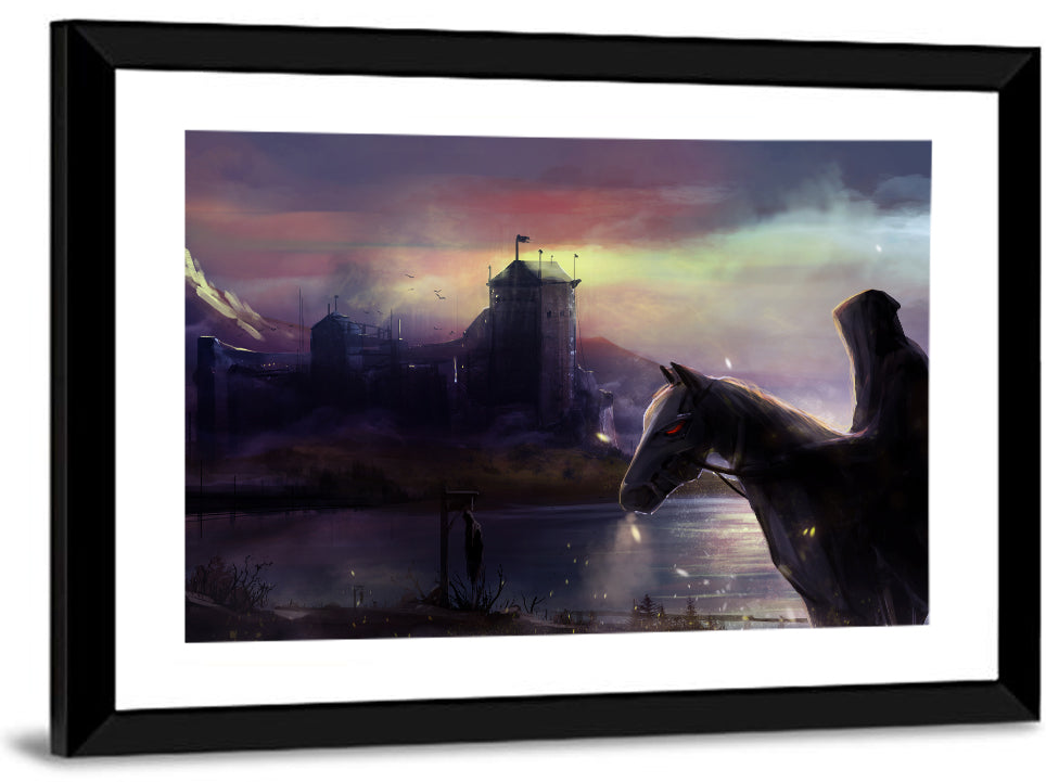 Horseman at Dusk by Misty Castle Wall Art