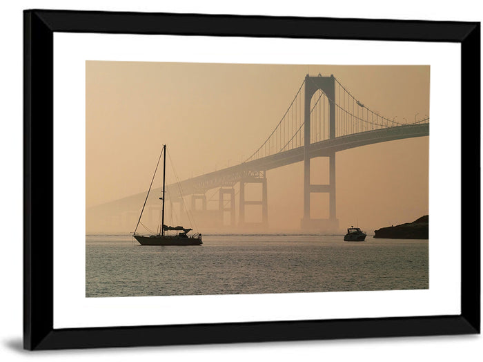 Newport Bridge in Golden Haze Wall Art as a framed print