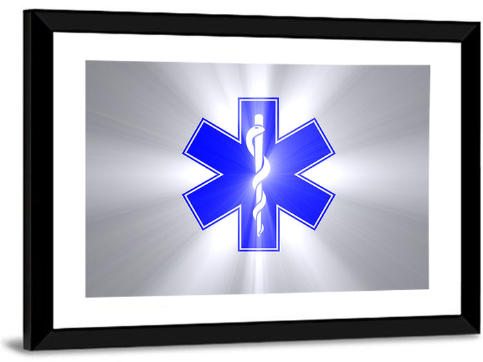 Star of Life with Rod of Asclepius Wall Art as a framed print