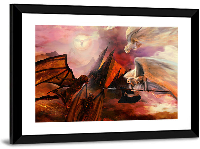 Celestial Battle: Angels and Demons Wall Art as a framed print
