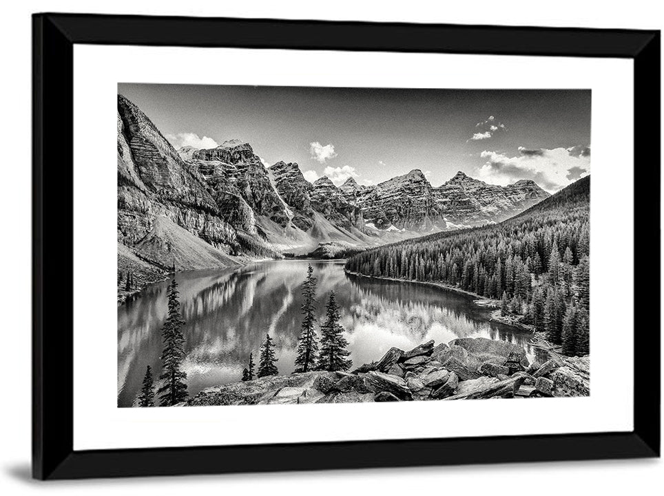 Moraine Lake Monochrome Mountain Landscape Wall Art