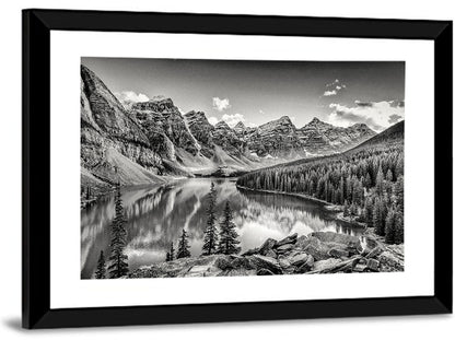 Moraine Lake Monochrome Mountain Landscape Wall Art