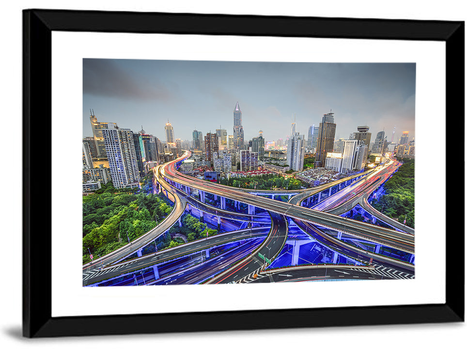 Shanghai Dusk Interchange Cityscape Wall Art