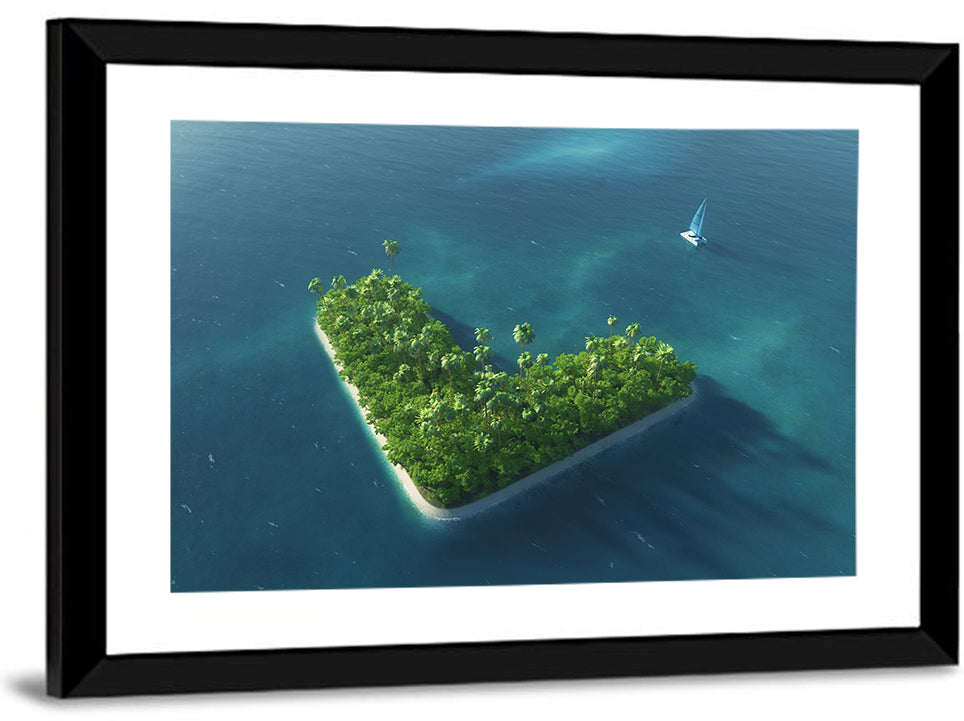 V-shaped Tropical Island with Distant Catamaran Wall Art