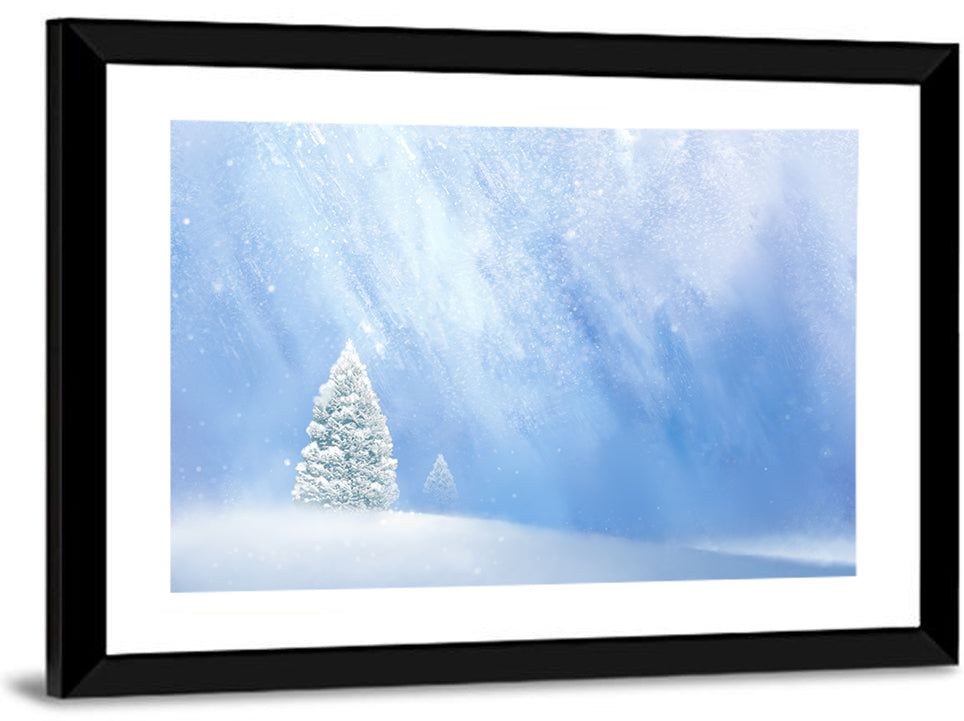 Two Snowy Evergreens Wall Art