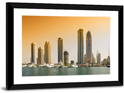 Dubai Marina Sunset Skyline with Yachts Wall Art