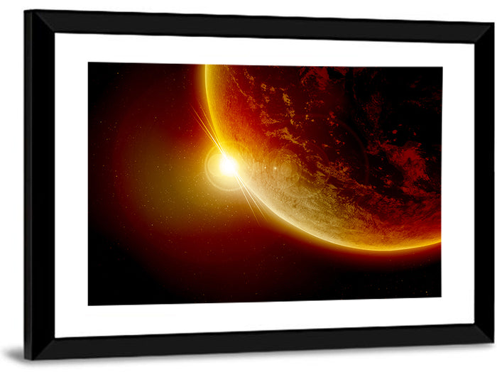 Red Planet Sunrise Limb Flare Wall Art as a framed print