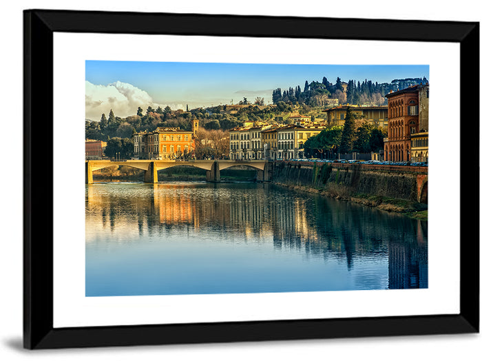 Golden Hour Florence Over the Arno River Wall Art as a framed print