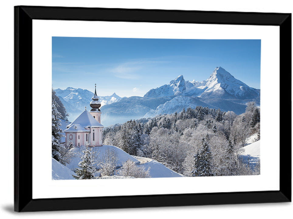 Maria Gern Church and Watzmann in Winter Wall Art