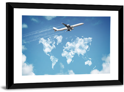 Jet Over Cloud World Map Wall Art