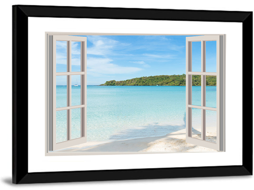 Turquoise Beach View Through Window Wall Art