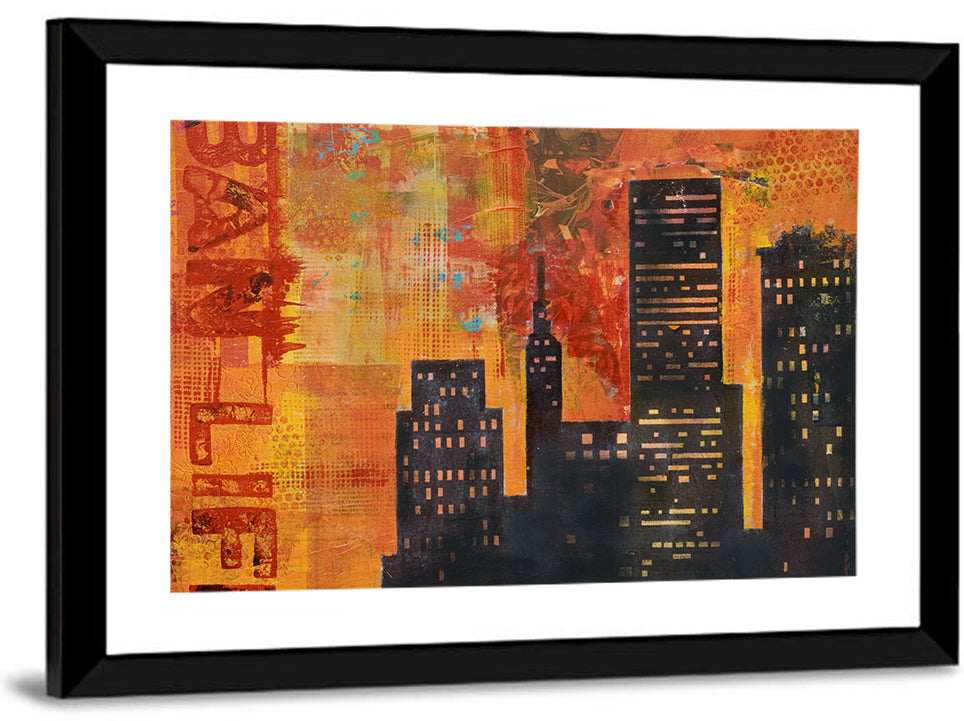 Textured Orange City Skyline Wall Art