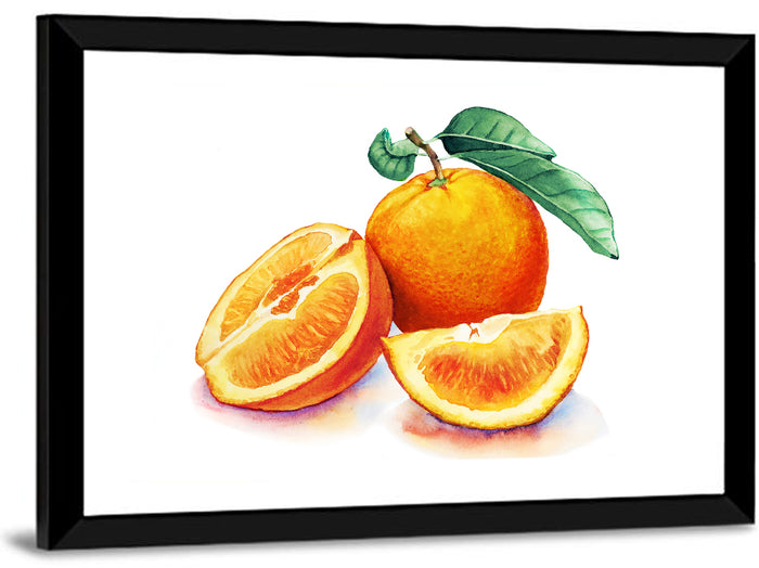 Watercolor Orange Still Life Wall Art as a framed print