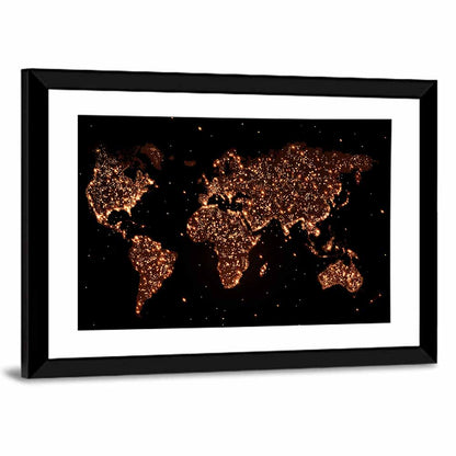 World Map Night Lights Wall Art