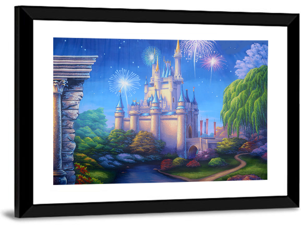 Cinderella Castle Fireworks Illustration Wall Art