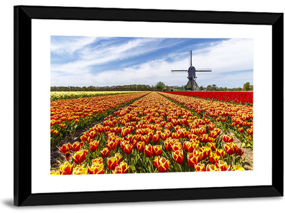 Windmill Over Tulip Fields Wall Art