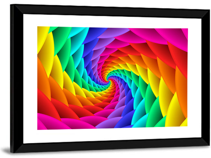 Rainbow Spiral Vortex Tunnel Wall Art as a framed print