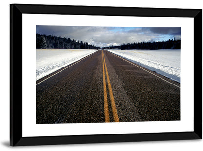 Winter Road Through Pine Forest Wall Art