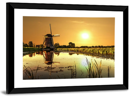 Dutch Windmill at Golden Hour Wall Art