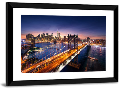 Sunset Over Manhattan Bridges Wall Art