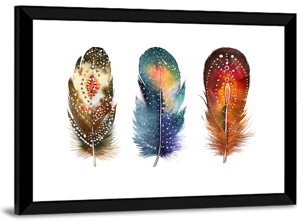 Boho Watercolor Feather Trio Wall Art