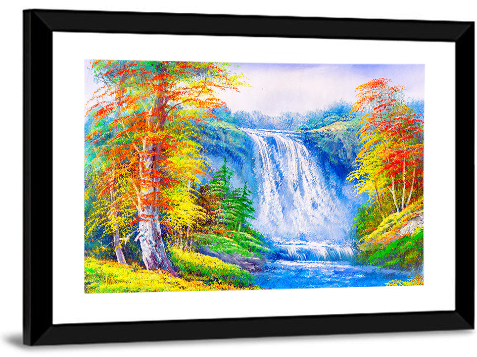 Autumn Waterfall Oil Painting Wall Art