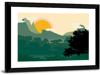 Geometric Mountain Forest Sunrise Wall Art