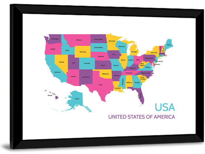 Detailed United States Map Wall Art as a framed print