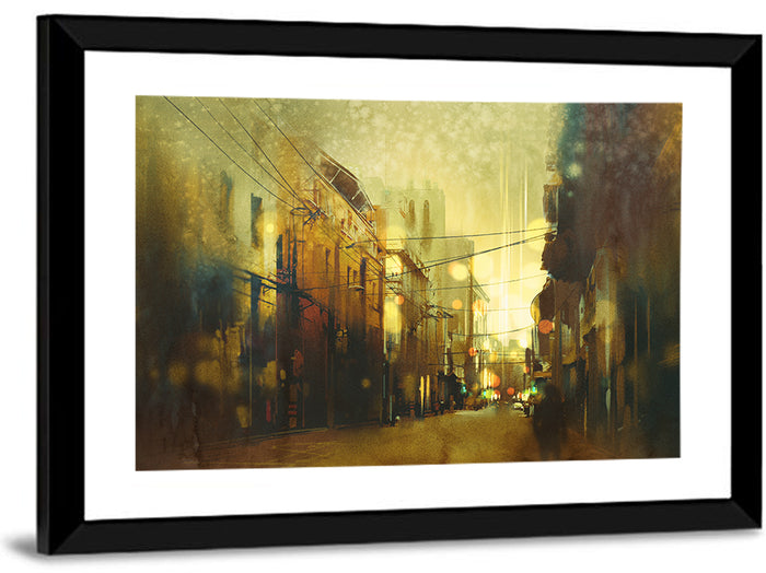 Golden Hour Urban Street Wall Art as a framed print