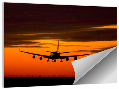 Airplane Landing at Sunset Wall Art