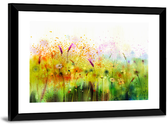 Cosmos Wildflowers Watercolor Wall Art as a framed print