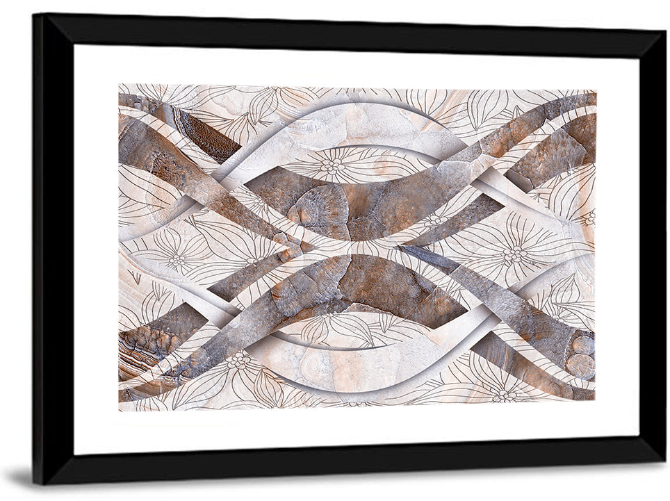 Waving Stone with Line Flowers Wall Art