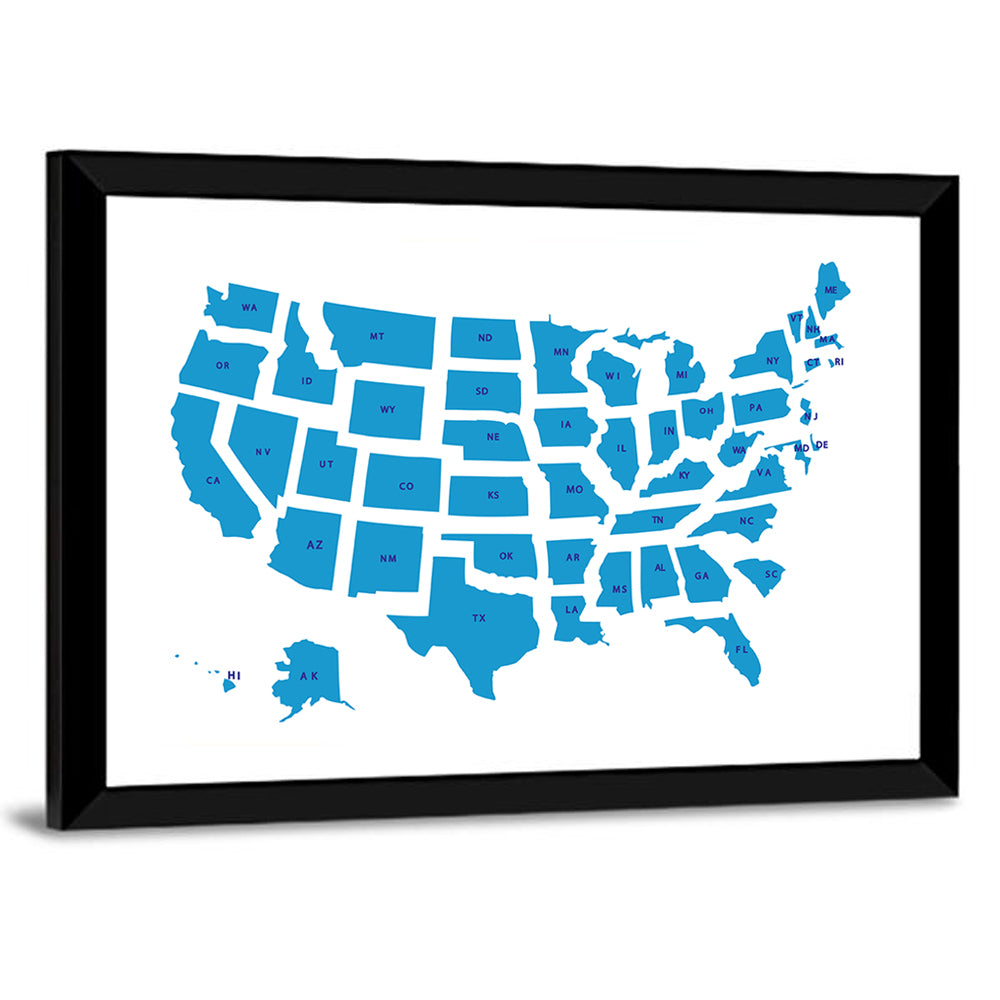Blue Minimalist USA Map Wall Art