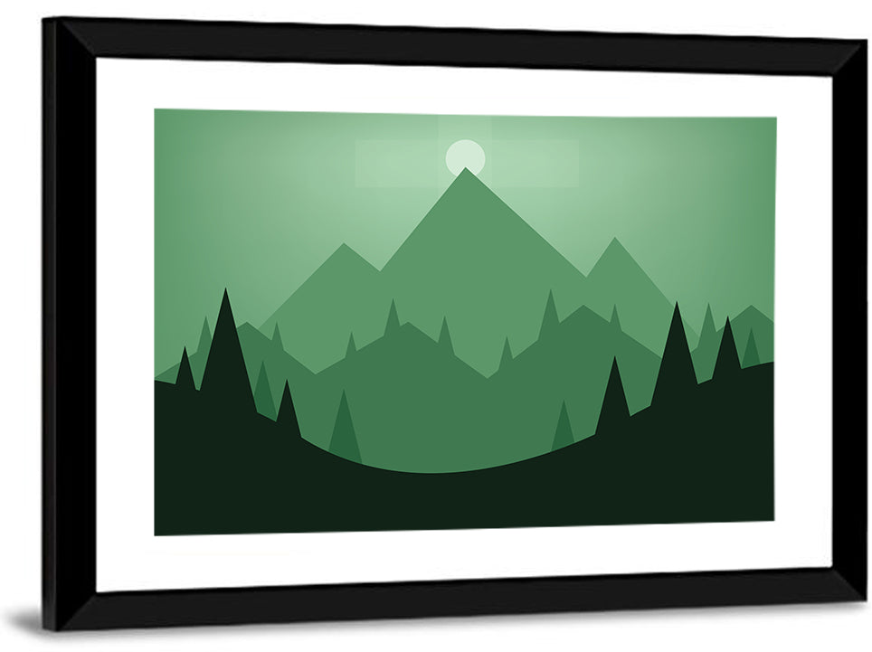 Geometric Mountain Sunset Illustration Wall Art