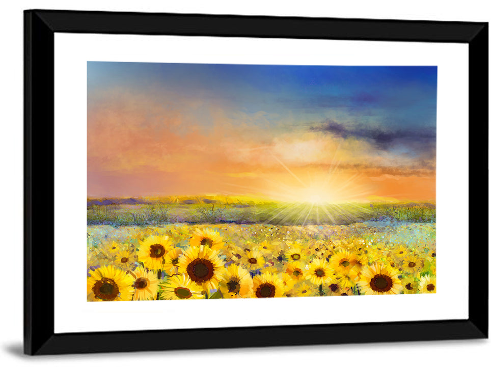 Sunburst Over Sunflower Field Wall Art