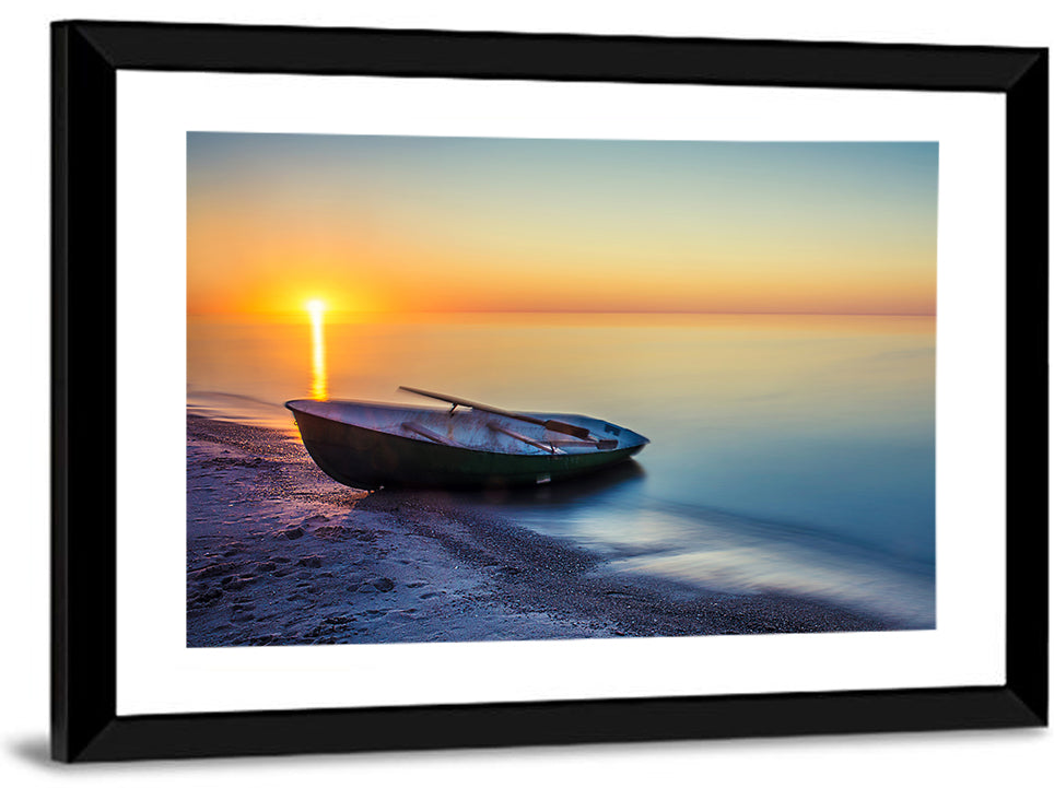 Rowboat Sunrise Seascape Wall Art