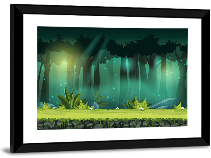 Enchanted Digital Forest Landscape Wall Art as a framed print