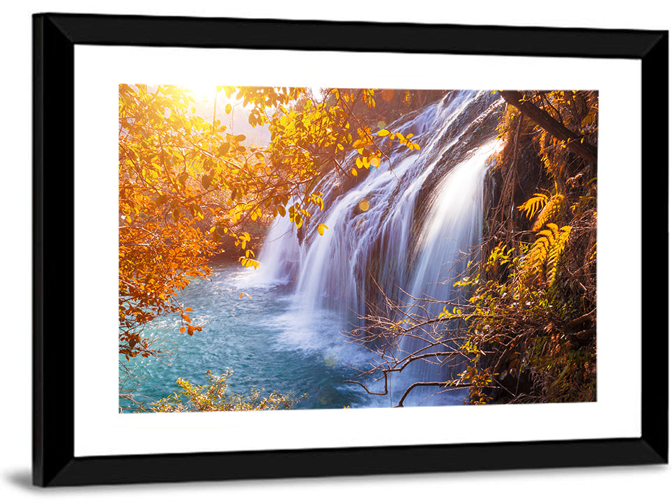 Golden Hour Waterfall in Autumn Forest Wall Art