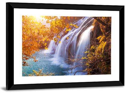 Golden Hour Waterfall in Autumn Forest Wall Art